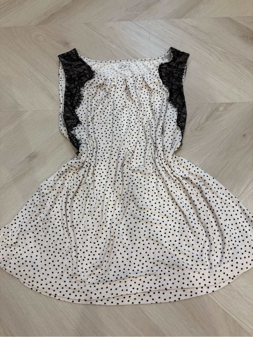 LOFT Cream Sleeveless Polka Dot Blouse with Black Dots
